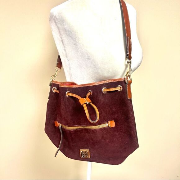 Dooney & Burke cranberry suede and Tan Suede Shoulder Bag - Picture 1 of 7